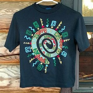 Vintage 80s girl's shirt! Spiral pattern, sparkly!